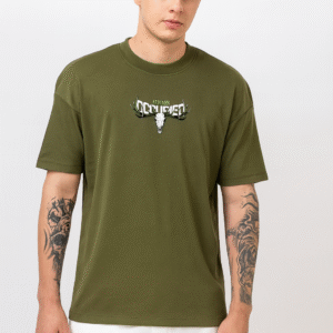 Mens Crew Neck Half Sleeve T-Shirt with Puff Print Olive
